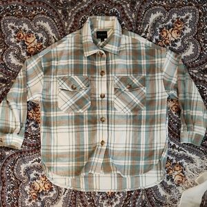 Tahari Green and Orange Plaid Shirt